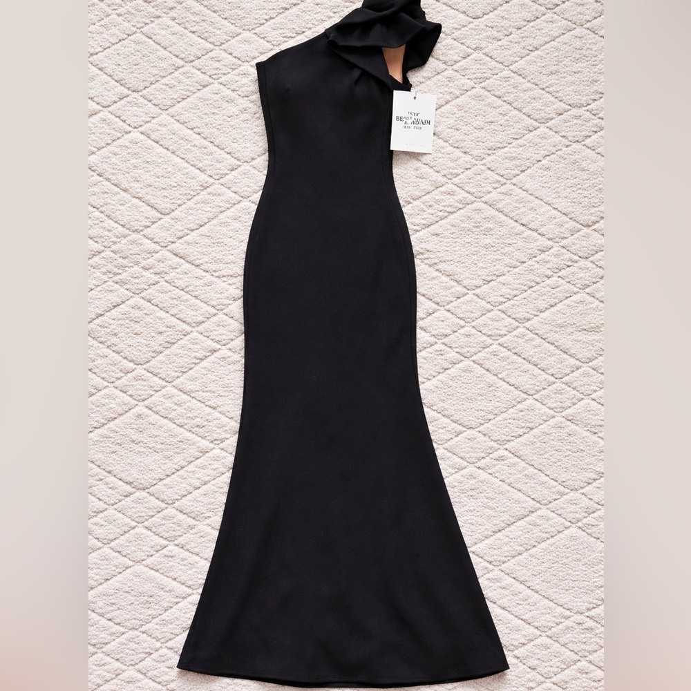 Betsy & Adam Black One-Shoulder Scuba Crepe Dress Size 4 NWT Formal Gown - Picture 2 of 3